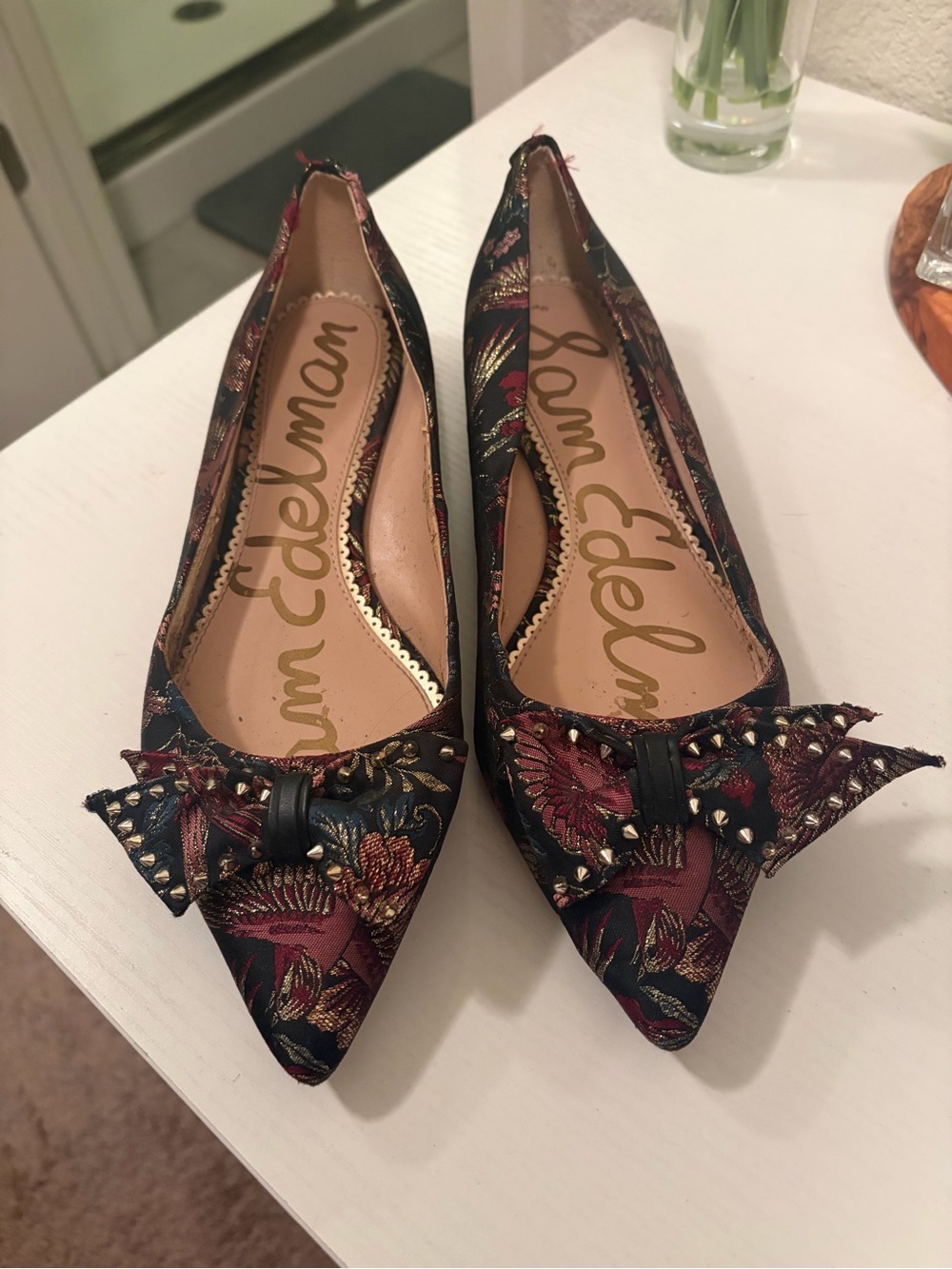 Sam Edelman Black Multi Floral Brocade Pointed Toe Flats - Picture 2 of 4